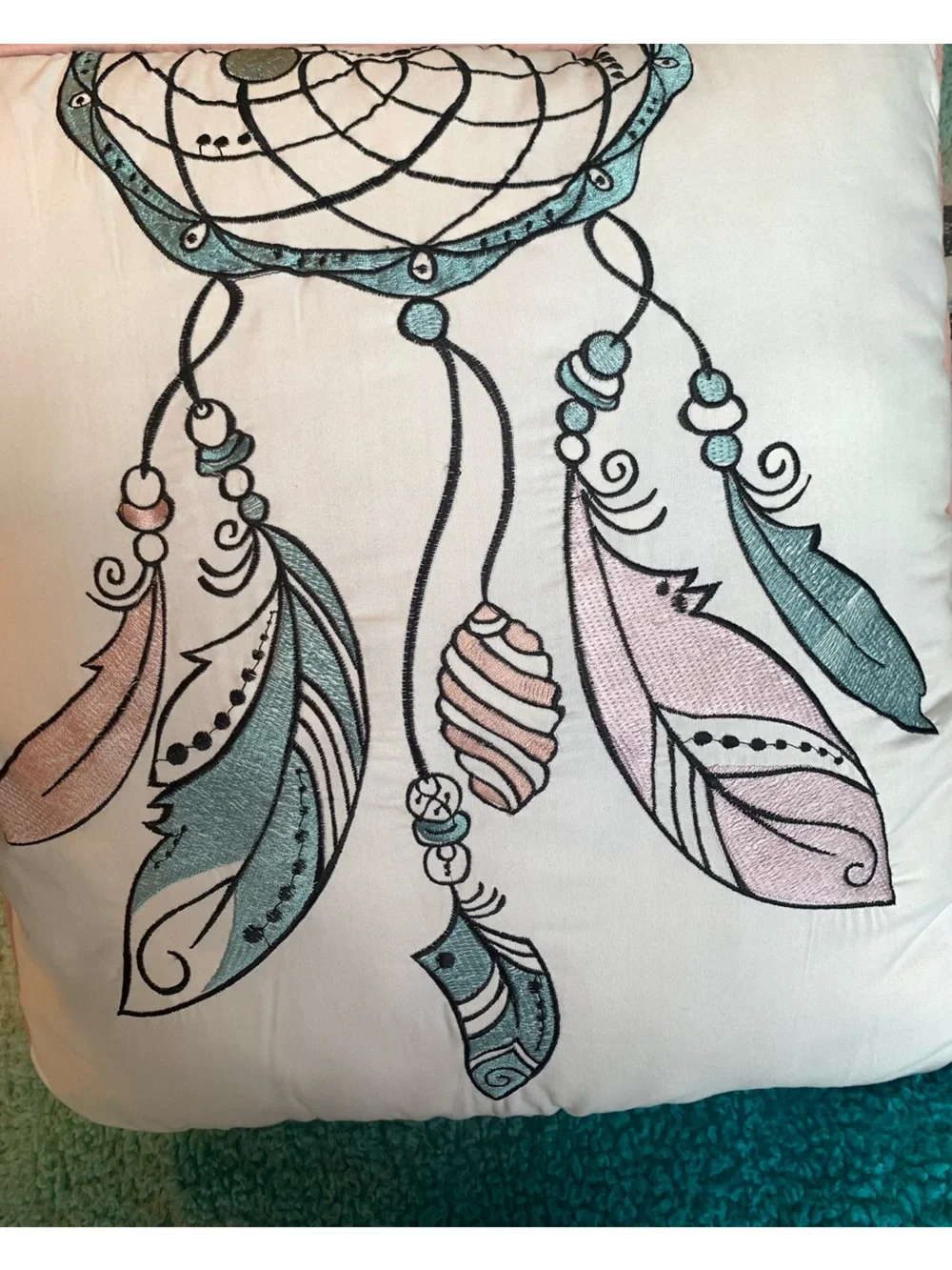Dreamcatcher & Feather Decorative Throw Pillow - set of 2-Pink, Teal, Black
